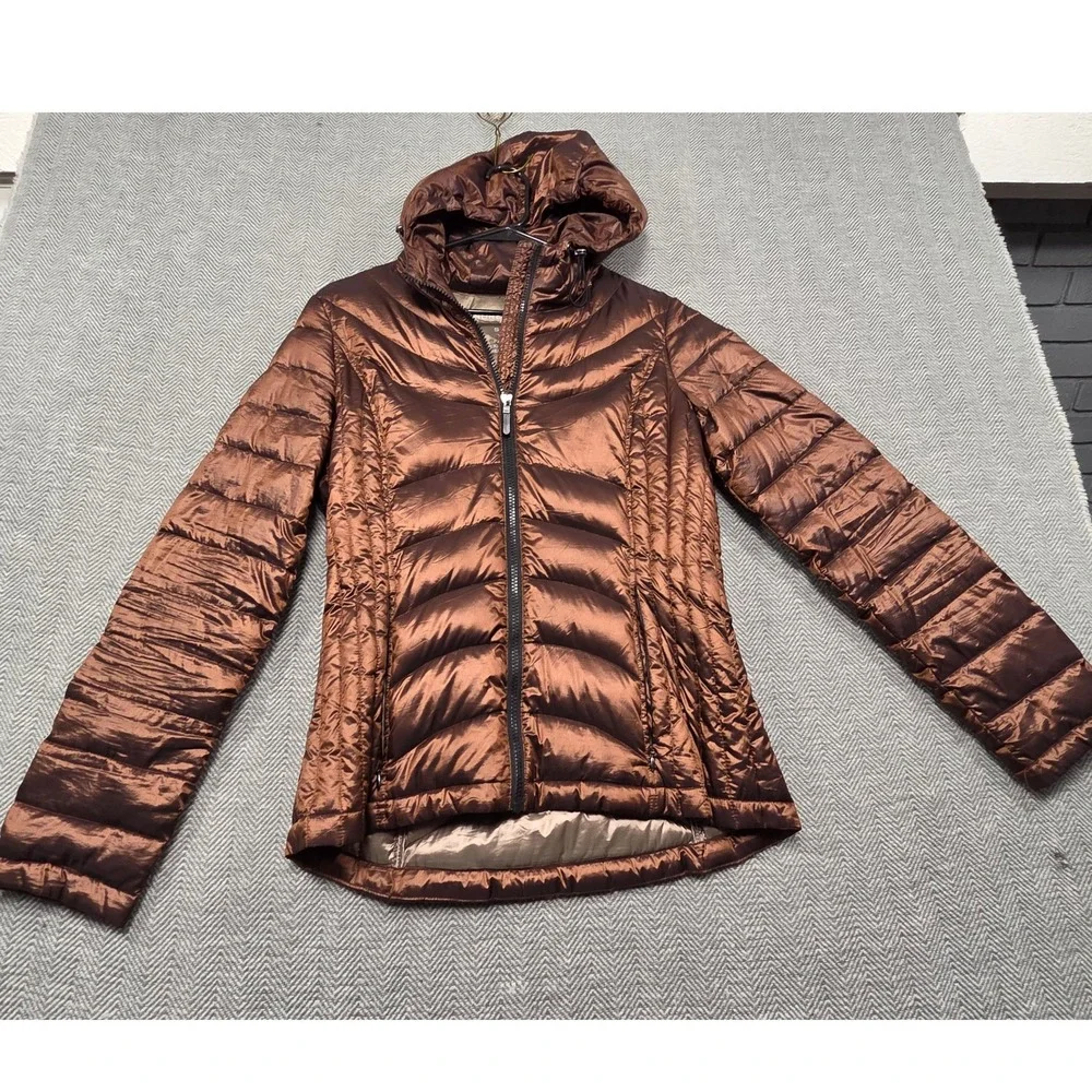 Andrew Marc Womens Packable Premium Down Puffer Jacket Metallic Bronze‎ Small